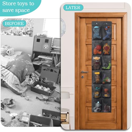 GOMAJI 12-Pocket Over-the-Door Hanging Shoe Organizer, Dark Gray