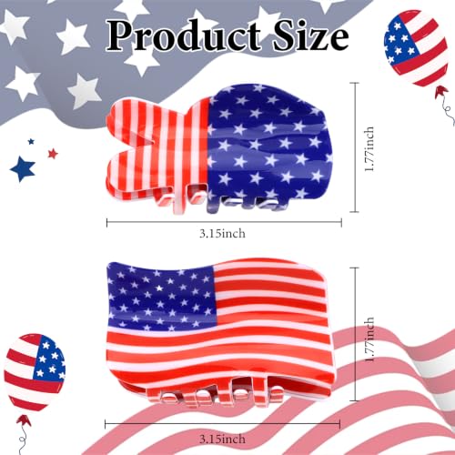 4th of July Hair Claw Clips - Patriotic American Flag & Peace Sign Set