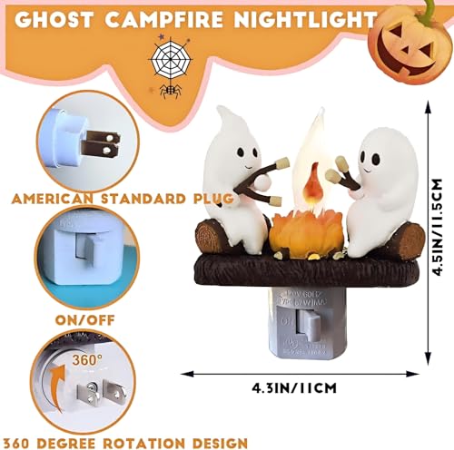 Ghosts Roasting Marshmallows Night Light with Flickering Flame - Halloween Plug-In Lamp - Snowman Christmas Tree Variation