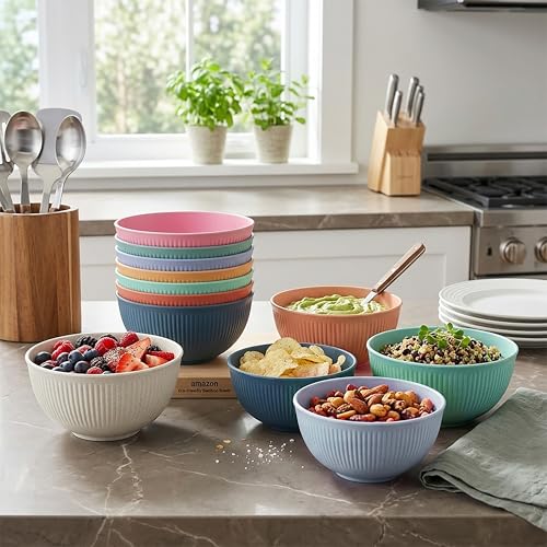 JINLIFA 8-Piece Wheat Straw Cereal Bowls - 24 oz Unbreakable Kitchen Bowls