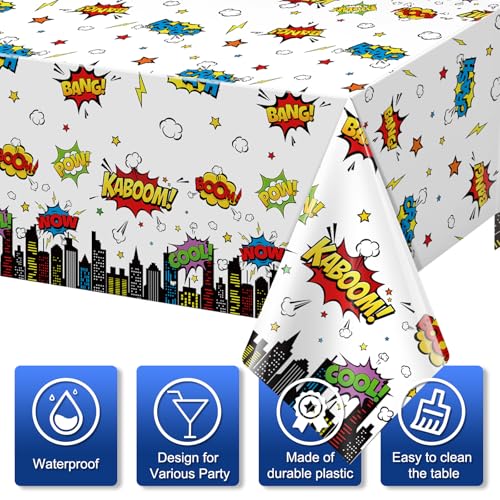 3Pcs Hero Themed Birthday Tablecloths - Cityscape Design, 54x108 Inch