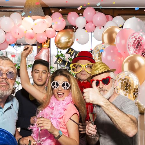 Pink Gold Balloons Set for Birthday Party Decorations - 12In Pastel Balloon Garland with Variation Pink&Gold&White