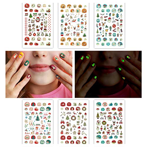 Luminous Christmas Nail Stickers for Kids - 6 Sheets of Glow Decals