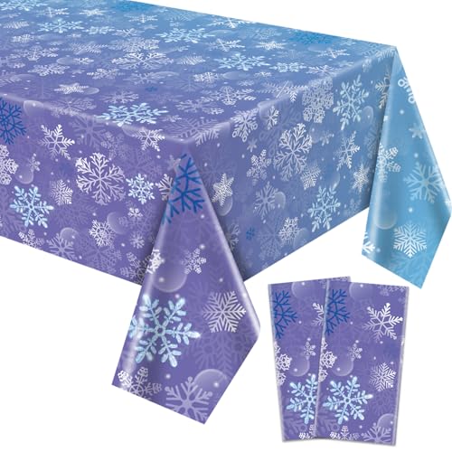 QUERICKY 2 Pack Snowflake Plastic Tablecloths 87x51 Blue Purple Winter Party