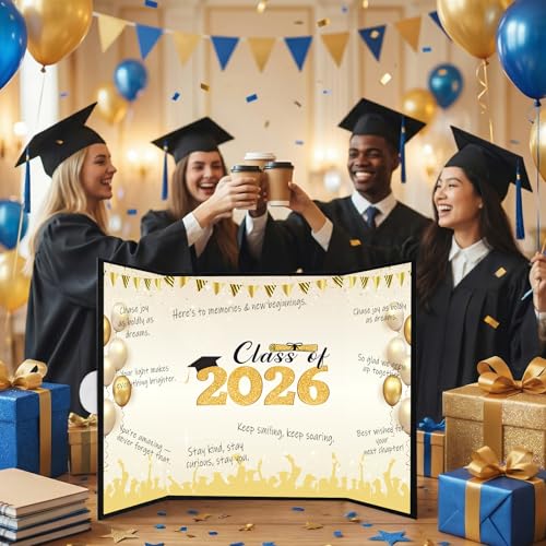 2026 Graduation Guest Book - Black Gold, 18x12 Inch, Waterproof