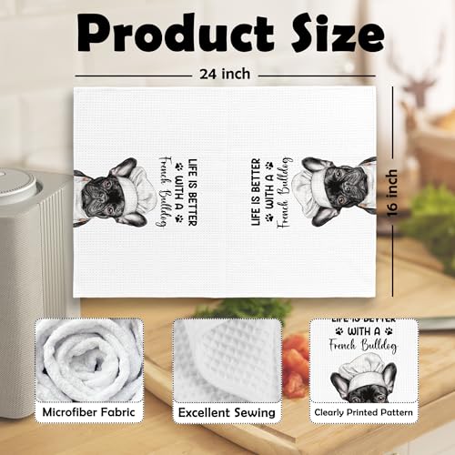 Funny French Bulldog Kitchen Dish Towels Set of 2 Chef Frenchie Gifts