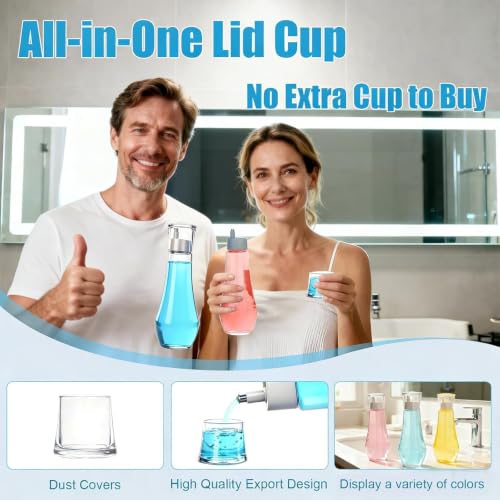LGURT 9oz Glass Mouthwash Dispenser with Rinse Cup – Refillable Decanter