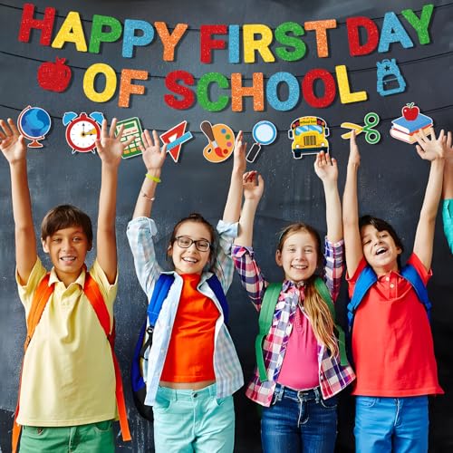 First Day of School Decorations Set | 17pcs Glitter Banner & Swirls