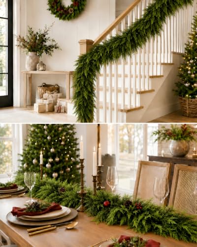 9 FT Artificial Christmas Cedar Garland - 2 Pack Real Touch Pine Greenery