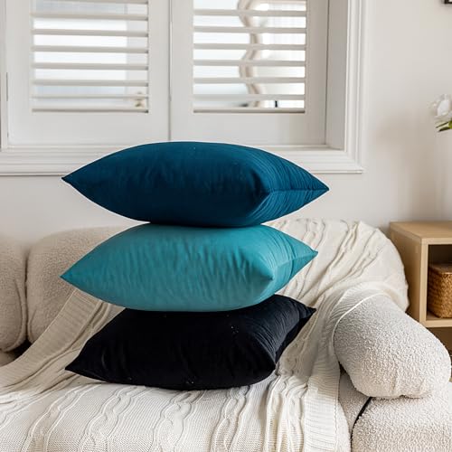 Black Velvet Pillow Covers 18x18 (Set of 2) - Soft Cushion Covers