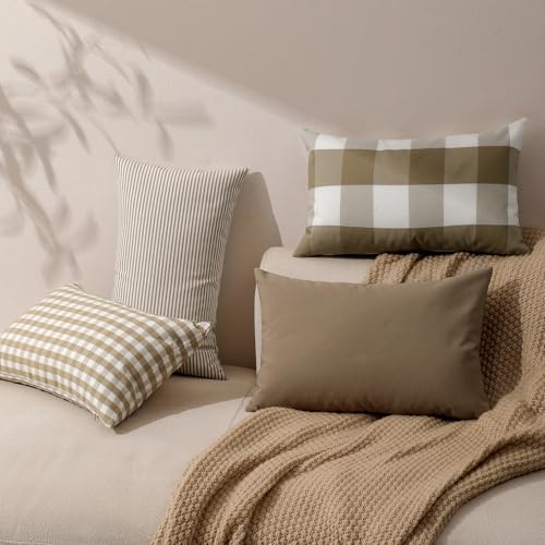 Buffalo Check Lumbar Pillow Cover 12x20 Inch Coffee Farmhouse Cushion Case