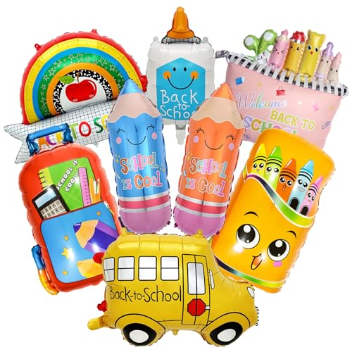 Back to School Balloons Set - 8 Pcs Foil Pencil & Crayon