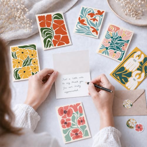 AUDREE 50 Pack Modern Abstract Floral Blank Cards & Envelopes