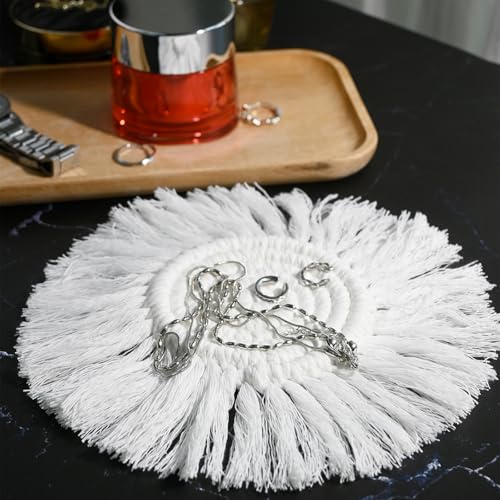 Handmade Boho Cotton Macrame Coasters with Tassels - 2 Pack