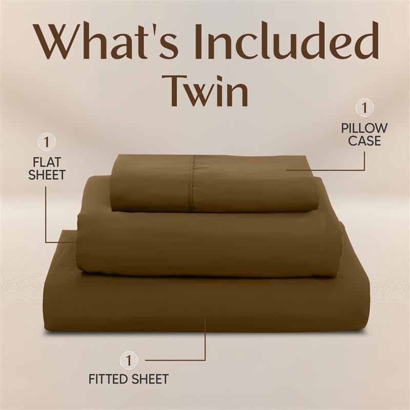 Utopia Bedding Twin Sheet Set - Soft Microfiber 3-Piece Bed Sheets for Twin Size Bed | Oeko-Tex Certified (Mocha)