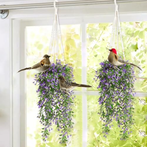 Artificial Bird Set with Clip - Realistic Red Cardinal, Blue Bird & Goldfinch for Christmas Tree & Crafts - Colorful-3JMQ