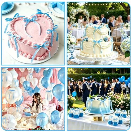 30 Pack Blue Bow Cupcake Toppers for Baby Boys Birthday Parties