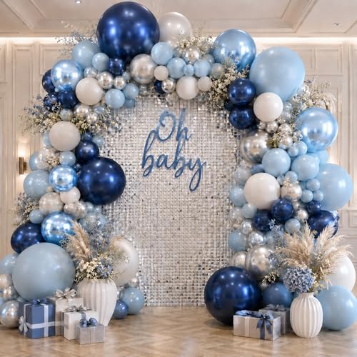 Navy Blue Silver Balloons - 50 Pack 12 Inch Latex Party Balloons