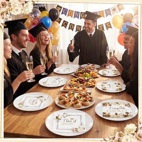 Graduation Napkins 80 Pcs - Floral Congrats Grad Party Napkins for Class of 2026