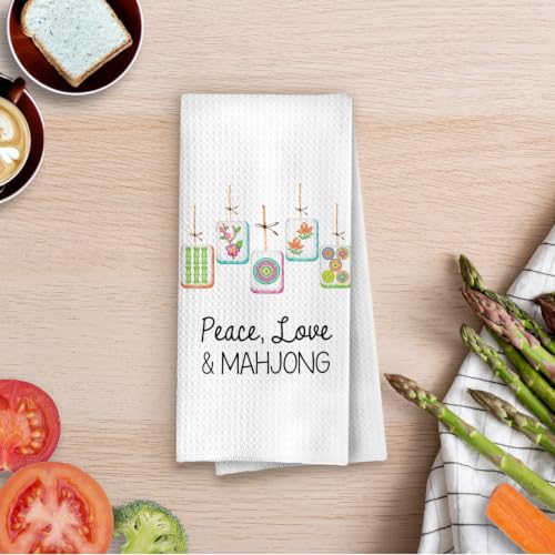Mahjong Waffle Weave Kitchen Towel - Decorative Hand Towel (16x24) - Mahjong-02