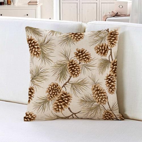 IBILIU Pine Cones 18x18 Throw Pillow Cover - Cotton Linen Cushion