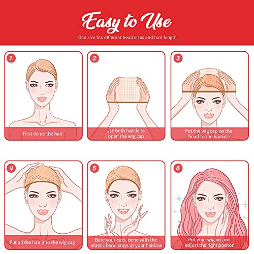 Fandamei 6 Pcs Stretchy Nylon Wig Caps for Women - Light Brown
