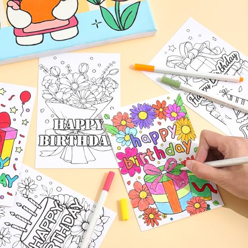 VYRANA 24 Birthday Coloring Cards - DIY Personalized Greeting Card Set