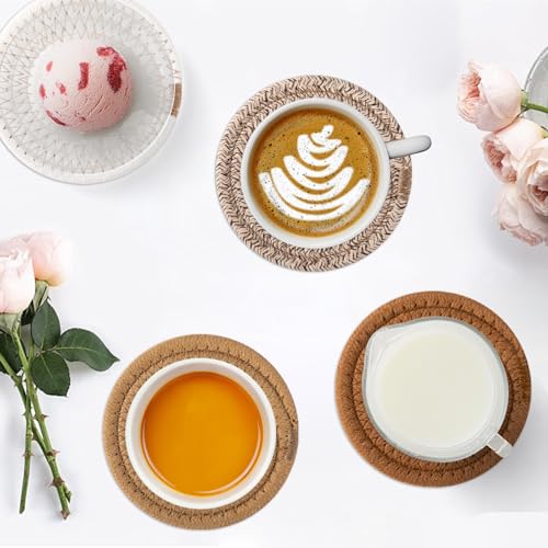 OIAHOMY Yellow 8 Pcs Woven Cotton Coaster Set with Holder