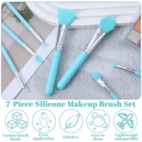 7-Piece Silicone Brush Applicator Kit for Skincare and Makeup in Blue