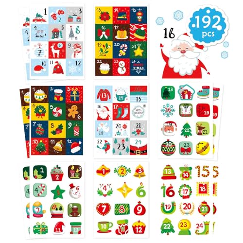 Christmas Advent Calendar Number Stickers Set - 16 Sheets, DIY Holiday Decorations