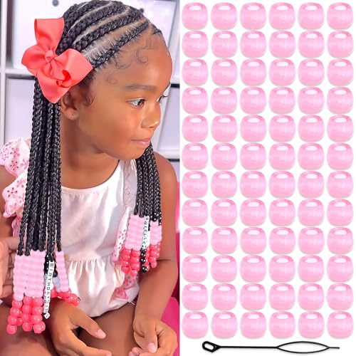NAISKA Pink Hair Beads for Kids 90 Pcs Acrylic Pony Beads for Braids