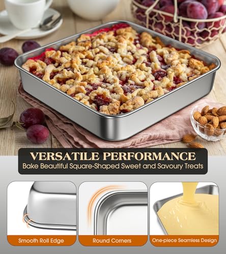 Yuiicaov 8x8-Inch Stainless Steel Square Baking Pan - Heavy Duty Cake Pan