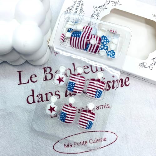 American Flag Press on Toenails Short Square Fake Toe Nails Patriotic
