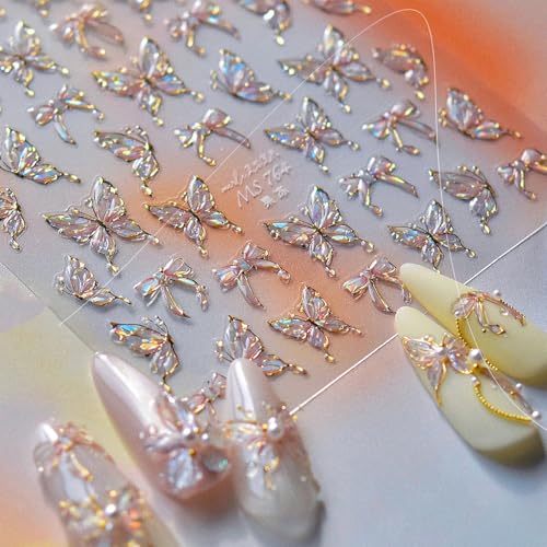 TailaiMei Butterfly Nail Stickers Self-Adhesive Jelly Glitter Decals
