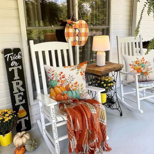 RABUSOFA 20x20 Inch Teal Pillow Covers Set of 4 - Fall Pumpkin & Leaves