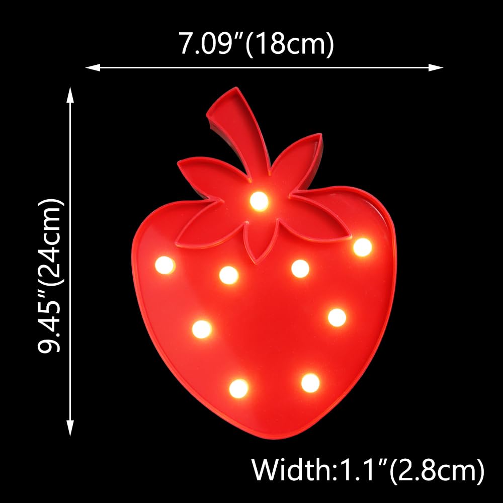 Vicila Strawberry Night Lights LED Marquee Signs, Battery Operated Strawberry Shaped Lamp for Christmas Kids, Baby, Child, Girl Gift, Nursery Room, Wall Decor- Strawberry