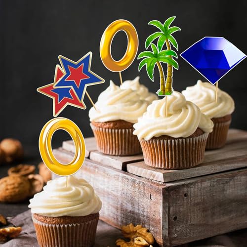 48pcs Blue Hedgehog Cupcake Toppers for Video Game Parties