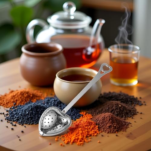 Stainless Steel Heart-Shaped Tea Strainer Spoon with Long Handle