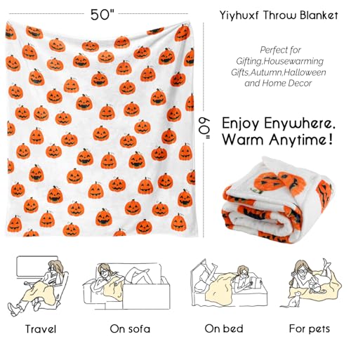 Halloween Pumpkin Face Throw Blanket - 60"x50" Soft Flannel Fleece