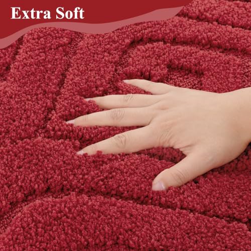 Christmas Bathroom Rugs Set 5 Piece with Non Slip Microfiber Mats - Red, 18x26, 20x32, 20x48, U-Shaped & Cover