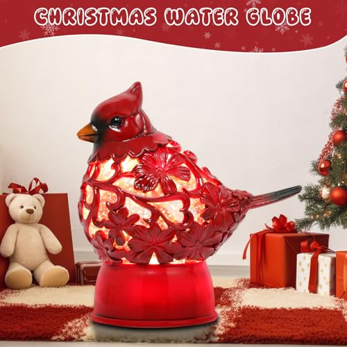 GlexpFesti Cardinal Christmas Snow Globe Lantern with 6H Timer USB & Battery Operated