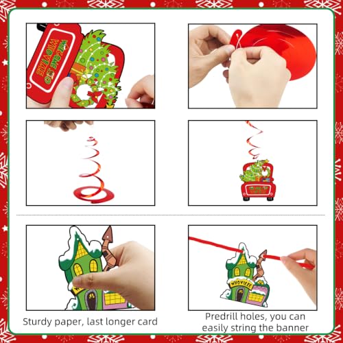 Christmas Banner Set with Snow Village & Holiday Decor - Red & Green