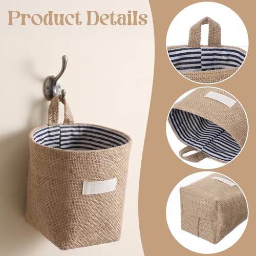 2-Pack Small Hanging Storage Baskets - Cotton Linen Wall Organizers