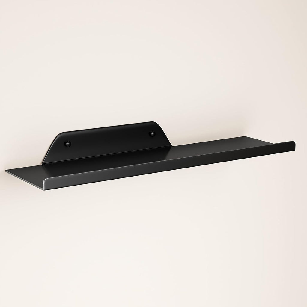 Skiennix Floating Wall Shelf - Modern Off-Center Metal Design for Decor | 12" Black Storage Solution