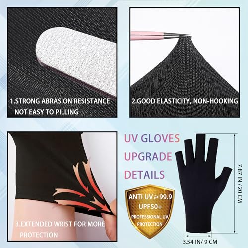CGBOOM UV Shield Fingerless Gloves for Gel Nail Lamp & Driving UPF 50+
