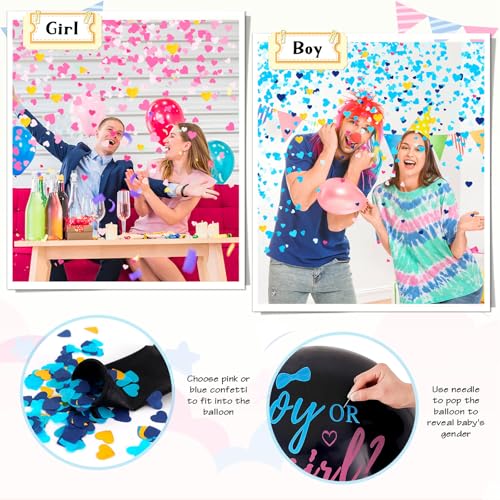 Black Bow Gender Reveal Balloons - 36 Inch Set with Confetti