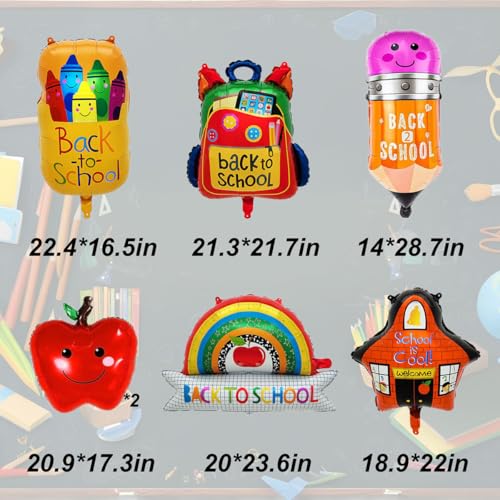 Back to School Balloons - 7 Pack Foil Decorations for Kids
