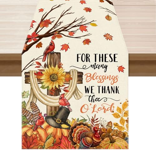 Thanksgiving Cross Table Runner 13x72 Inch - Festive Home Decor