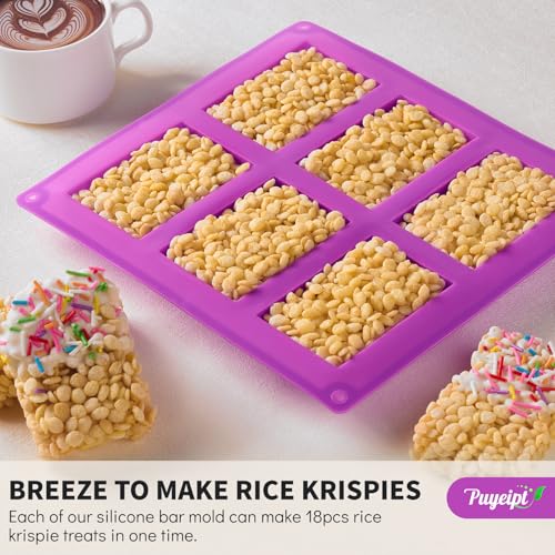 Puyeipt Silicone Rice Krispie Treat Molds – 3 Pack, 18 Cavity