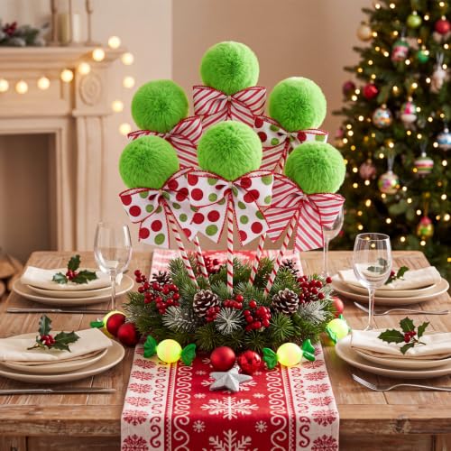 8 Pack Lime Green Furry Christmas Tree Picks - 12 Inch Tree Toppers